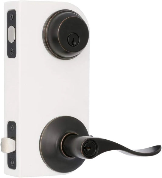 Schlage Deadbolt & Door Handle Set, Accent Lever, Aged Bronze