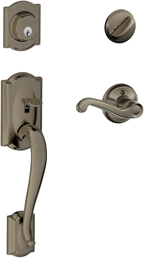 SCHLAGE Camelot Single Cylinder Handleset and Right Hand Flair Lever, Antique Pewter (F60 CAM 620 FLA RH)