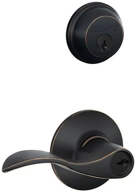 Schlage Deadbolt & Door Handle Set, Accent Lever, Aged Bronze