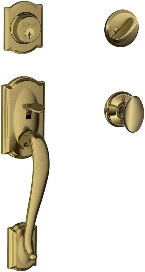 Schlage Lock Company Camelot Single Cylinder Handleset and Siena Knob, Antique Brass (F60 CAM 609 SIE)