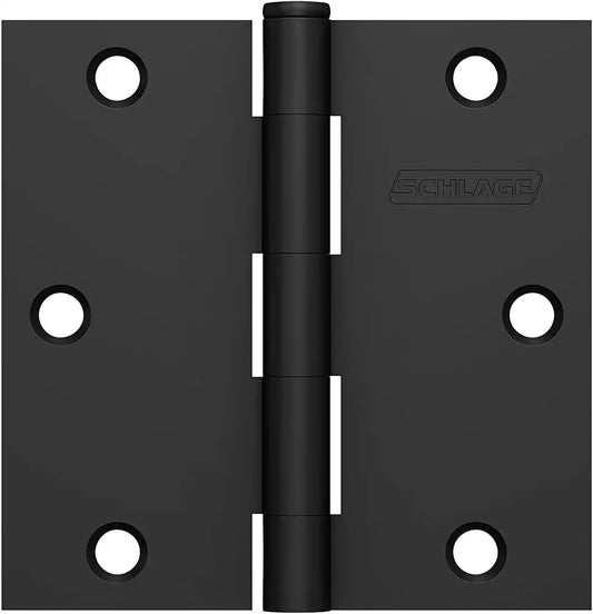 Schlage 3.5" Door Hinge with Square Corner in Matte Black (3-Pack)