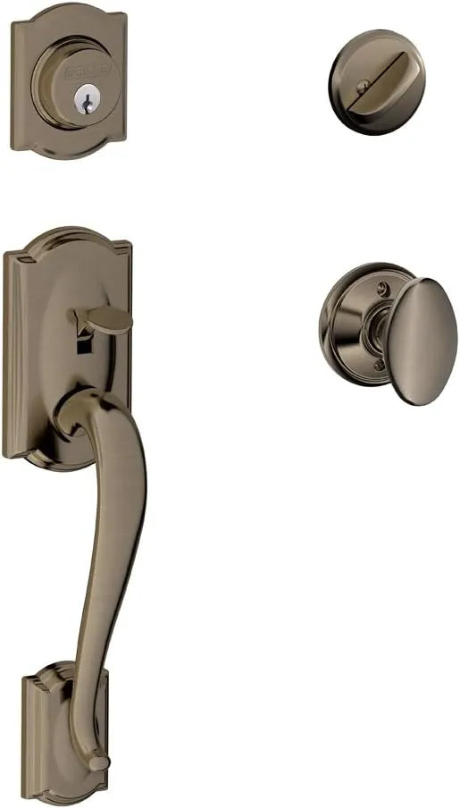 SCHLAGE Camelot Single Cylinder Handleset and Siena Knob, Antique Pewter (F60 CAM 620 SIE)
