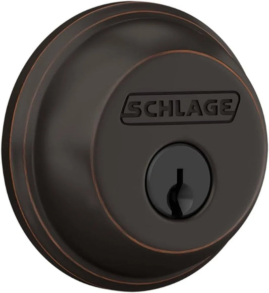 Schlage Single Cylinder Front Door Deadbolt, Aged Bronze