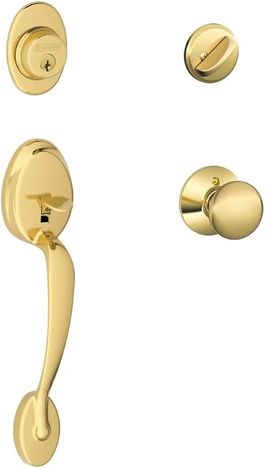 Plymouth Single Cylinder Handleset and Plymouth Knob, Bright Brass (F60 PLY 505 605)