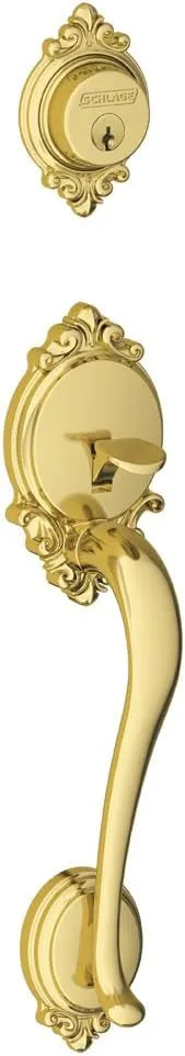 Schlage F58 BRK 605 Brookshire Exterior Handleset with Deadbolt, Bright Brass (Exterior Half Only)