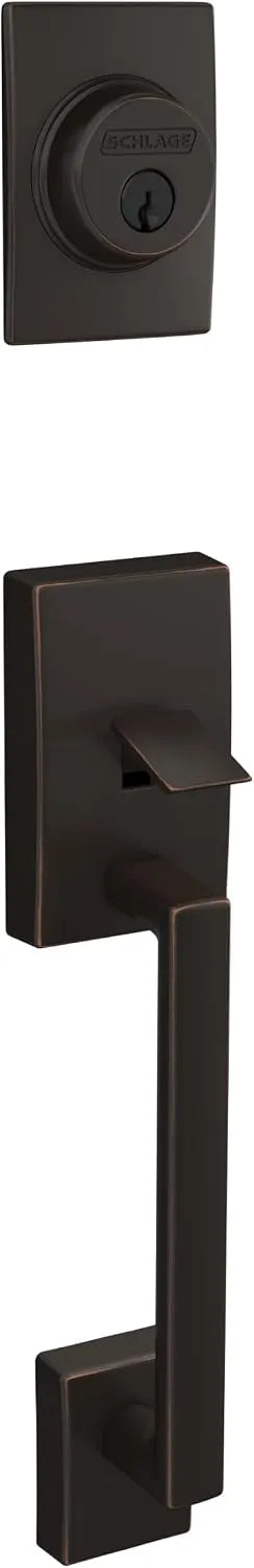SCHLAGE Front Door Entry Handleset, Latitude Lever, Aged Bronze