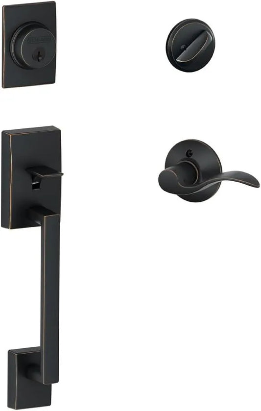 Schlage F60 CEN 716 Acc LH Century Handle Set with Accent Lever Interior Left Hand, Aged Bronze