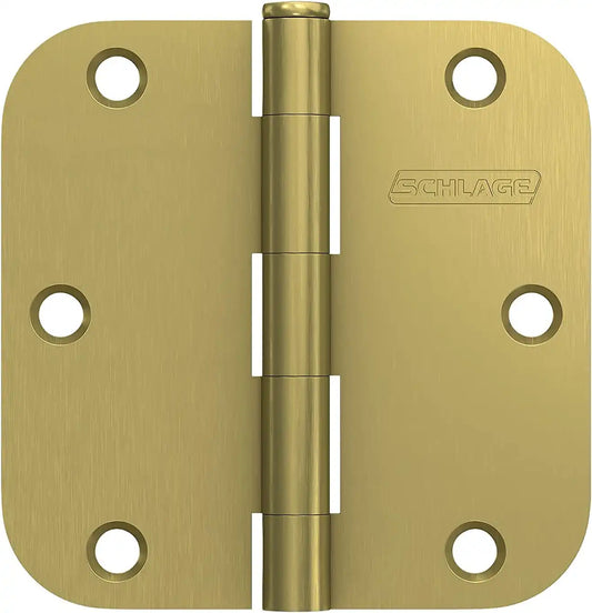 Schlage 3.5" Door Hinge with 5/8" Radius Round Corner in Satin Brass (3-Pack)