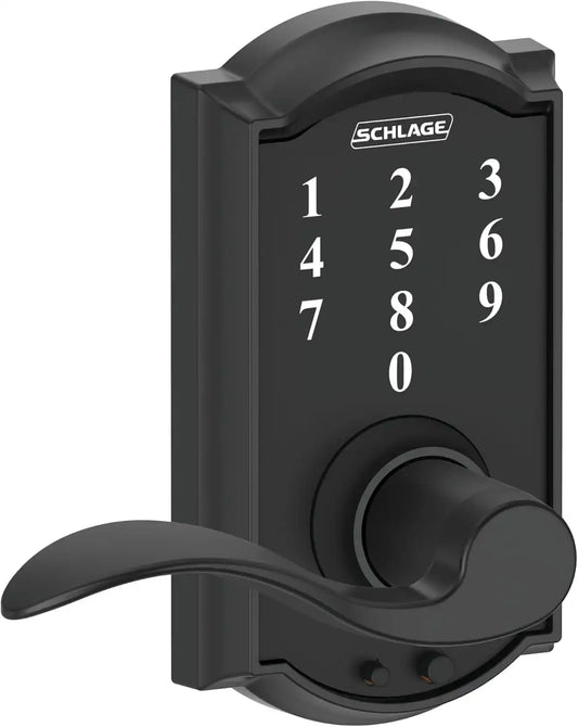 Schlage Touch Electronic Lock, Lever Handle, Camelot Trim, Matte Black