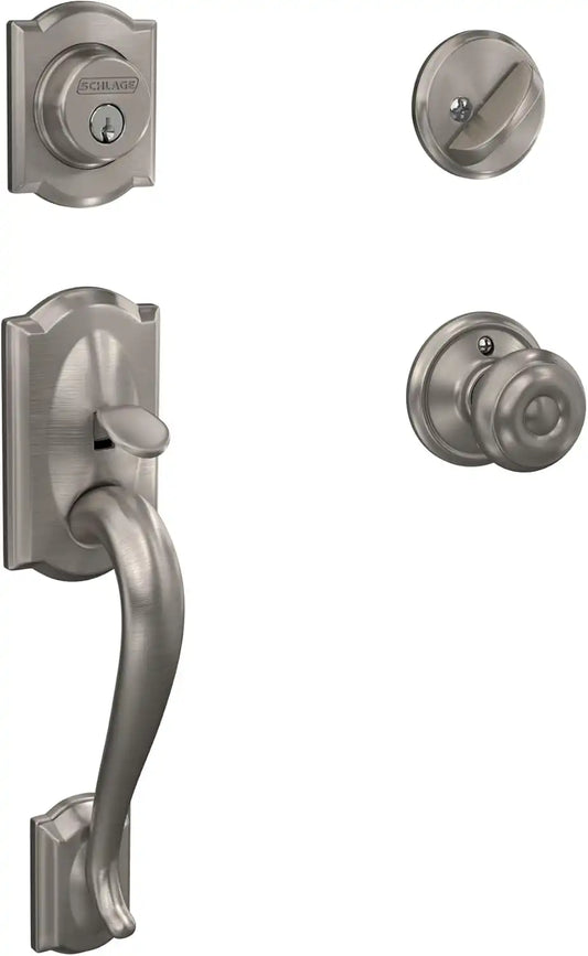 Schlage Front Door Entry Handleset, Georgian Knob, Satin Nickel