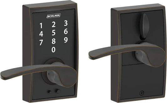Schlage Touch Electronic Lock, Lever Handle, Century Trim, Aged Bronze