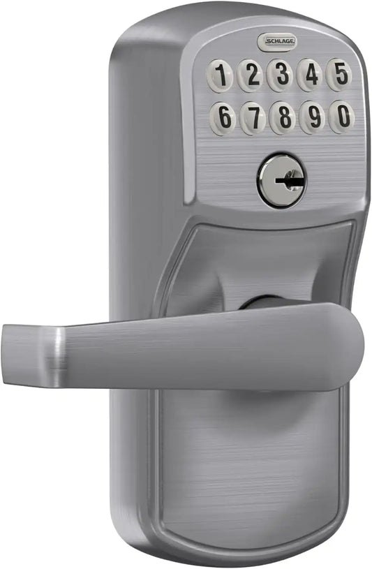 SCHLAGE Brushed Chrome FE595CS V PLY 626 ELA Plymouth Light Commercial Electronic Keypad Lock with Elan Lever(Satin Chrome)