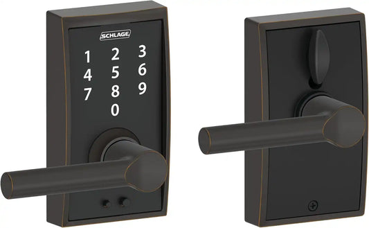 Schlage Touch Electronic Lock, Lever Handle, Century Trim, Aged Bronze