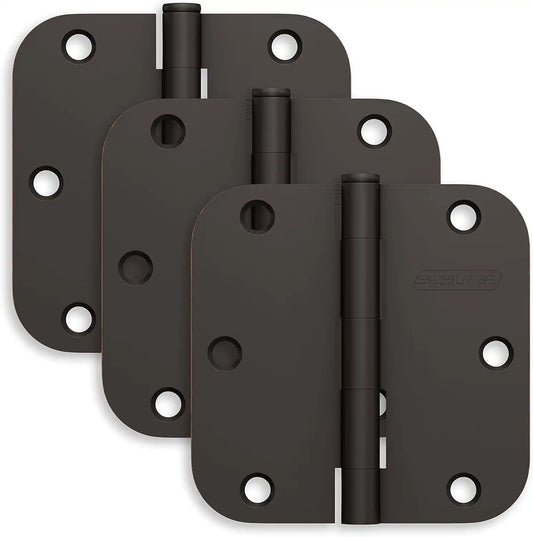 Schlage 3.5" Door Hinge with 5/8" Radius Round Corner in Aged Bronze (3-Pack)