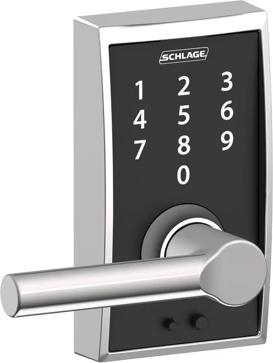 Schlage Touch Electronic Lock, Lever Handle, Century Trim, Bright Chrome