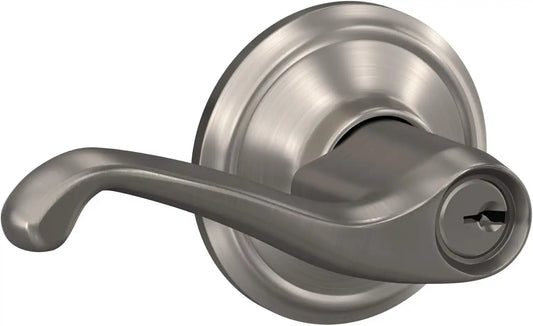 SCHLAGE Flair Keyed Entry Door Handle, Reversible, Satin Nickel