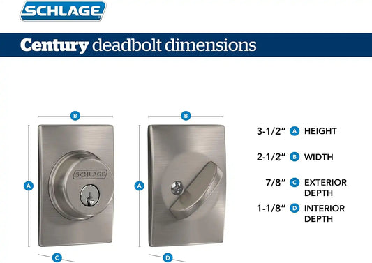Schlage B60 N CEN 622 Deadbolt with Century Trim, Keyed 1 Side, Highest Residential Security, Matte Black