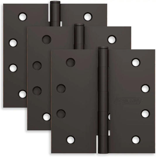 Schlage 4" Door Hinge with Square Corner in Aged Bronze (3-Pack)