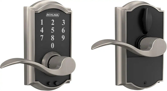 Schlage Touch Electronic Lock, Lever Handle, Camelot Trim, Satin Nickel