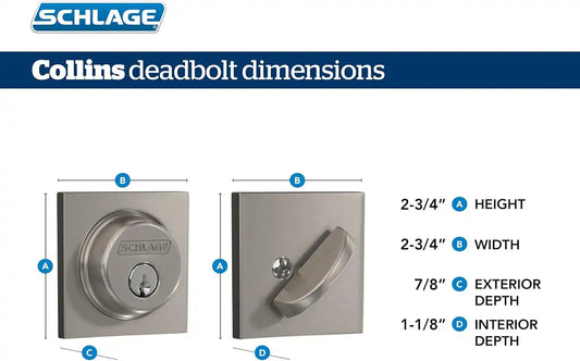 Schlage FB55N V BWE 608 COL Single Cylinder Deadbolt and Keyed Entry Bowery Knob with Collins Trim, Satin Brass