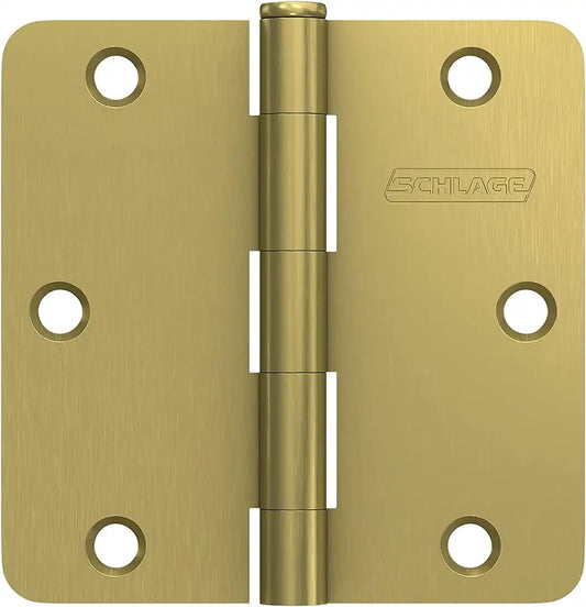Schlage 3.5" Door Hinge with 1/4" Radius Round Corner in Satin Brass (3-Pack)