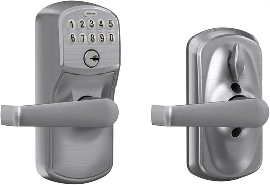 SCHLAGE Brushed Chrome FE595CS V PLY 626 ELA Plymouth Light Commercial Electronic Keypad Lock with Elan Lever(Satin Chrome)