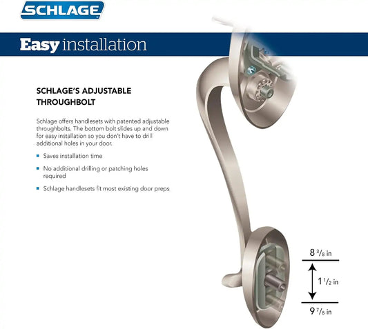 Schlage F60 V PLY 505 FLA 605 Plymouth Front Entry Handleset with Flair Lever, Deadbolt Keyed 1 Side, Bright Brass