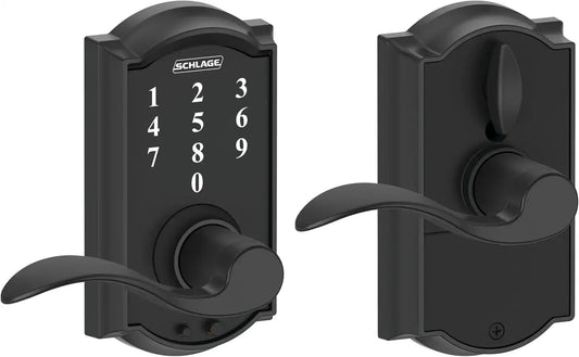 Schlage Touch Electronic Lock, Lever Handle, Camelot Trim, Matte Black