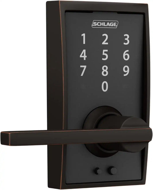 Schlage Touch Electronic Lock, Lever Handle, Century Trim, Aged Bronze