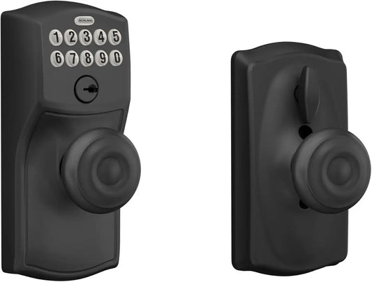 Schlage Electronic Keypad Lock, Lever Handle, Plymouth Trim, Matte Black