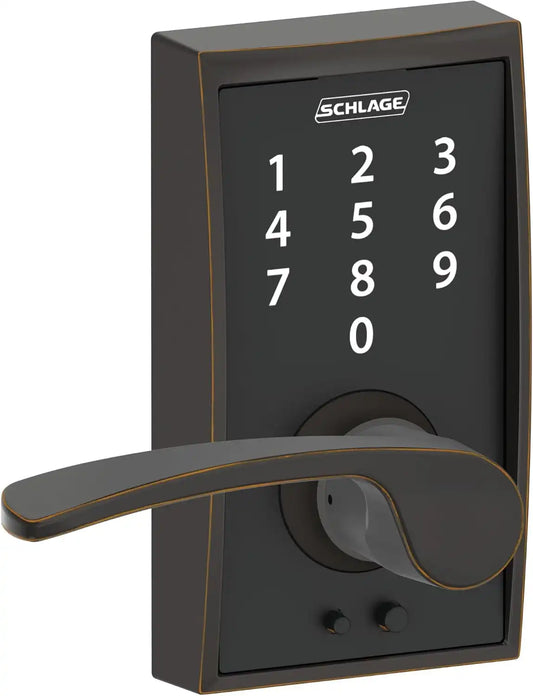 Schlage Touch Electronic Lock, Lever Handle, Century Trim, Aged Bronze
