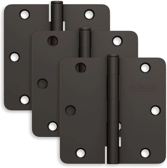 Schlage 3.5" Door Hinge with 1/4" Radius Round Corner in Aged Bronze (3-Pack)