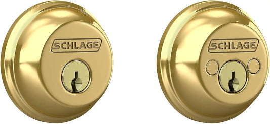 Schlage B62N605 Deadbolt with Standard Trim Keyed 2 Sides, Highest Residential Security, Bright Brass, 2 Count