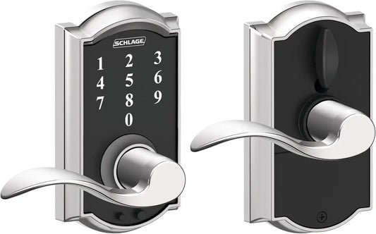 Schlage Touch Electronic Lock, Lever Handle, Camelot Trim, Bright Chrome
