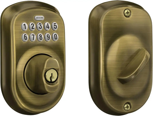 Schlage Electronic Keypad Deadbolt Lock, Plymouth Trim, Antique Brass