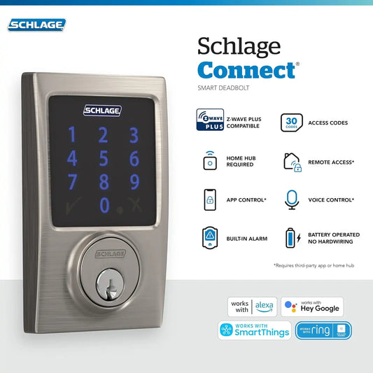 Schlage Connect Smart Deadbolt Lock with Century Trim, Aged Bronze