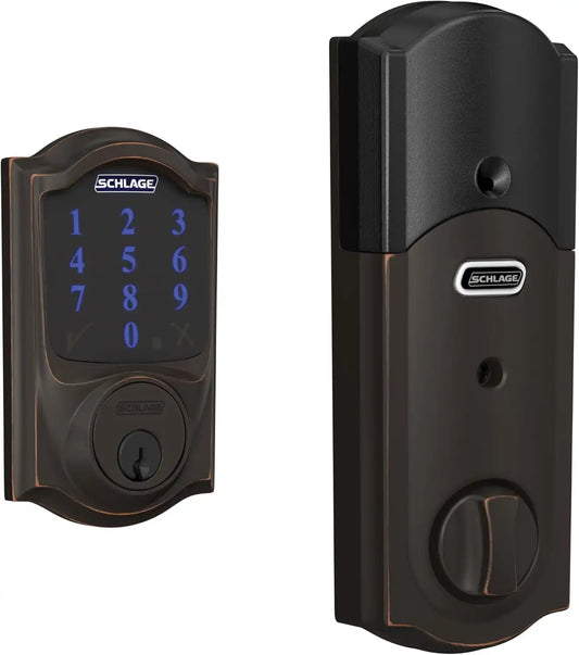 Schlage Connect Smart Deadbolt Lock with Camelot Trim, Aged Bronze