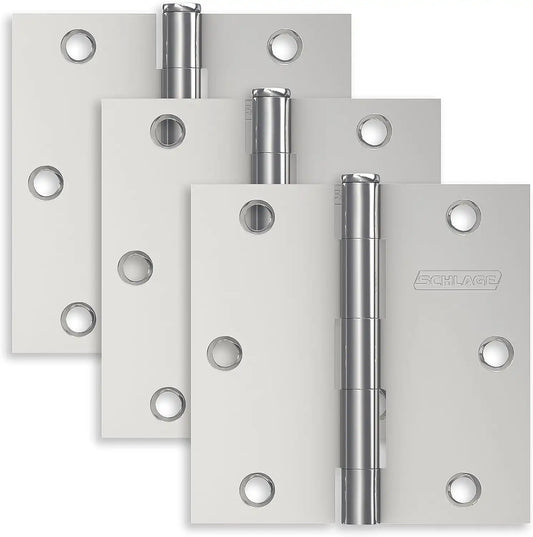 Schlage 3.5" Door Hinge with Square Corner in Bright Chrome (3-Pack)