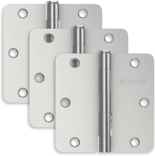 Schlage 3.5" Door Hinge with 1/4" Radius Round Corner in Bright Chrome (3-Pack)