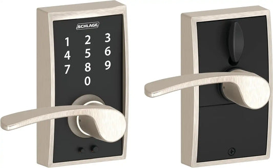 Schlage Touch Electronic Lock, Lever Handle, Century Trim, Satin Nickel
