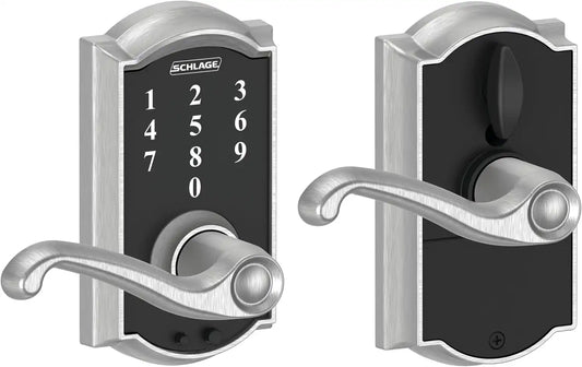 Schlage Touch Electronic Lock, Lever Handle, Camelot Trim, Satin Chrome