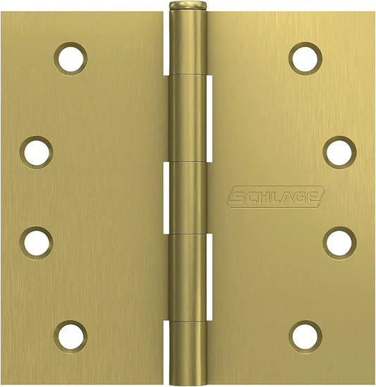Schlage 4" Door Hinge with Square Corner in Satin Brass (3-Pack)