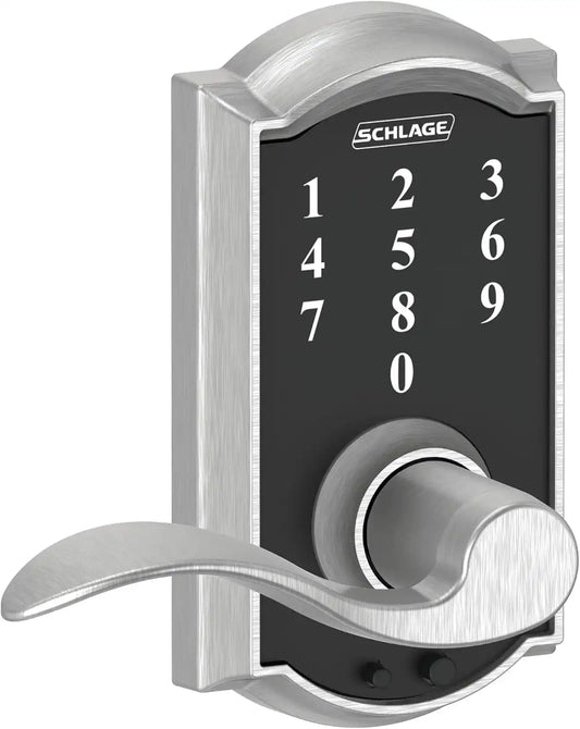 Schlage Touch Electronic Lock, Lever Handle, Camelot Trim, Satin Chrome