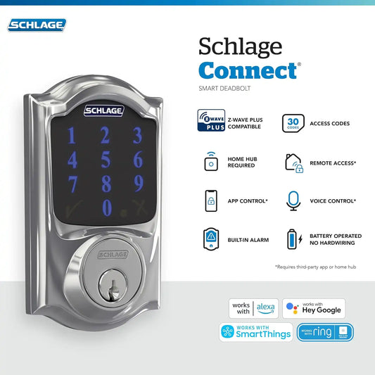 Schlage Connect Smart Deadbolt Lock with Camelot Trim, Bright Brass
