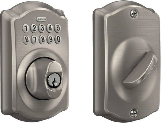 Schlage Electronic Keypad Deadbolt Lock, Camelot Trim, Satin Nickel