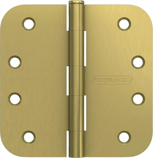 Schlage 4" Door Hinge with 5/8" Radius Round Corner in Satin Brass (3-Pack)