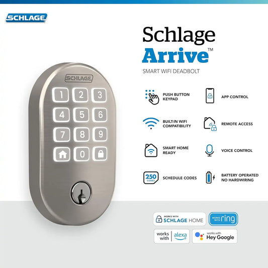 Schlage Arrive Smart WiFi Deadbolt Lock with Remsen Trim, Satin Nickel