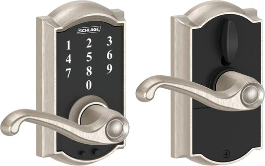 Schlage Touch Electronic Lock, Lever Handle, Camelot Trim, Satin Nickel