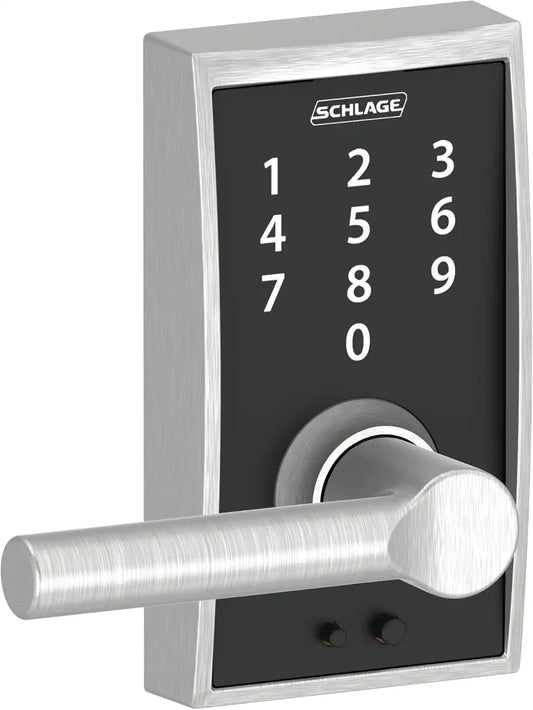 Schlage Touch Electronic Lock, Lever Handle, Century Trim, Satin Chrome
