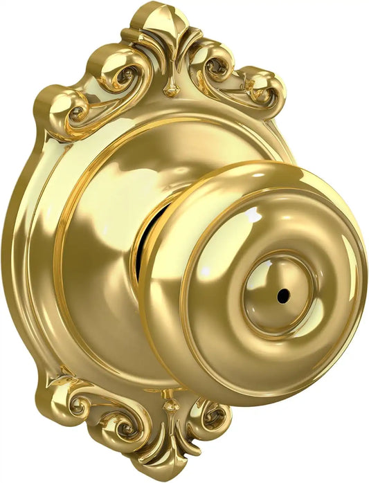 SCHLAGE Georgian Bed/Bath Privacy Door Knob with Lock, Bright Brass